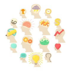 Human head logos icons set, cartoon style