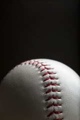 Baseball and stitches closeup with copy area