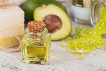 Natural cosmetic oil and natural handmade soap with avocado