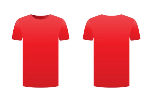 Red t-shirt template shirt isolated on white background front and back  design short sleeve. Sport print ready clothing vector. Men, women or  unisex design. Advertisement dress. Empty clean template. Stock Vector