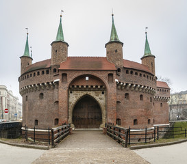 Fototapeta na wymiar Krakow, Lesser Poland / Poland - Feb 04 2018: Krakow Barbican.