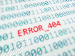 Error 404 - page not found, red message on screen 3d rendered with depth of field