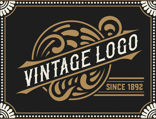 vintage logo template, Hotel, Restaurant, Business or Boutique Identity. Design with Flourishes Elegant Design Elements. Royalty, Heraldic style .Vector Illustration - obrazy, fototapety, plakaty
