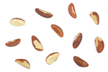Brazil nuts isolated on white background closeup. Top view. Flat lay