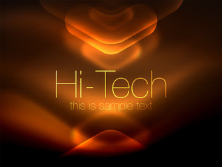 Blurred arrows in dark space. Neon pointers, glass glossy design, abstract shiny techno background, web banner