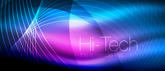 Glossy light effect neon glowing waves, shiny lights