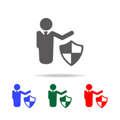 Man Shield and Protect icon. Elements of cyber security multi colored icons. Premium quality graphic design icon. Simple icon for websites, web design, mobile app, info graphics