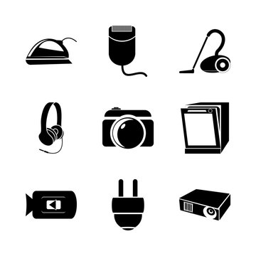 icon Electronic with iron, presentation, camera, movie and dishware