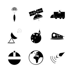 icon Cosmos with cosmic, satellite plate, connection, space and gps