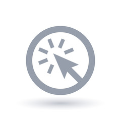 Computer pointer arrow icon in circle outline. Online select symbol. Cursor click sign. Vector illustration.