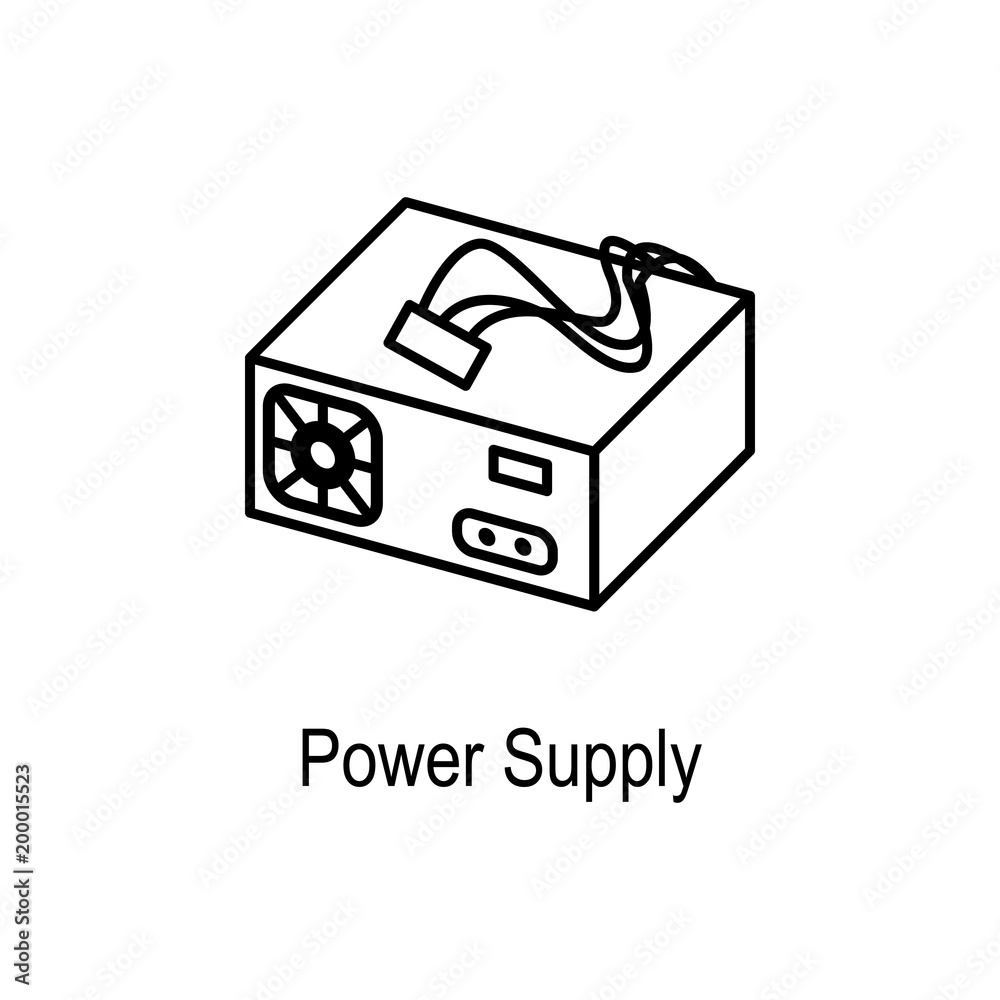 Poster pc power supply icon. element of computer part for mobile concept and web apps. thin line icon for w