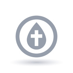 Fototapeta premium Water drop with religious cross symbol in circle outline. Concept Christian baptism icon. Abstract baptise sign. Vector illustration.