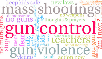 Gun Control Word Cloud on a white background. 