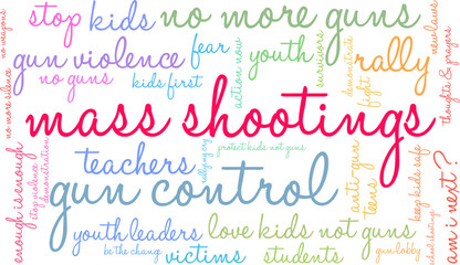 Mass Shootings Word Cloud on a white background. 