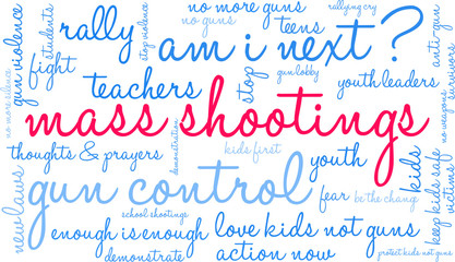 Mass Shootings Word Cloud on a white background. 