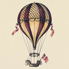Rolgordijnen Hete luchtballon vintage stijl illustratie © Rawpixel.com
