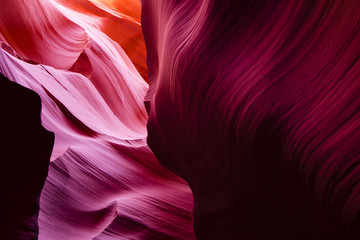 Delightful game of light and color on the gorgeous sand waves of the Lower Antelope Canyon in...