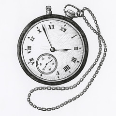 Obraz premium Hand drawn pocket watch isolated on background