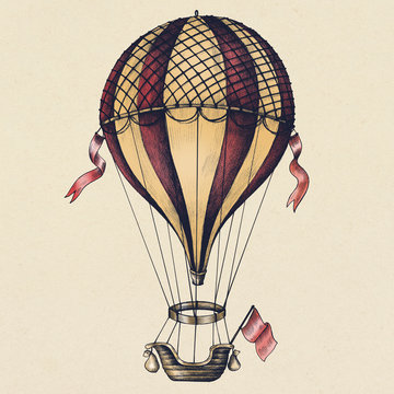 Hot Air Balloon Vintage Style Illustration