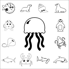 Jellyfish icon. Detailed set of sea animal outline icons. Premium quality graphic design icon. One of the collection icons for websites, web design, mobile app