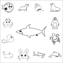 shark icon. Detailed set of sea animal outline icons. Premium quality graphic design icon. One of the collection icons for websites, web design, mobile app