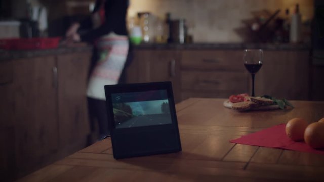 4k Woman Receiving Message on Smart Home Device