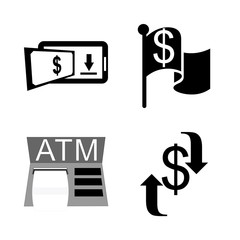 icon Currency with transfer money, buy, economy, internet banking and atm