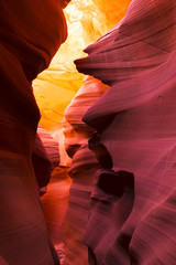 Whimsical waves of light and colored sand in the famous Lower Antelope Canyon in Arizona