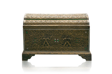 front view Ancient gold brass treasure chest