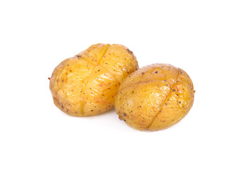 grilled potato with black pepper on white background