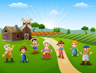 Group farmers and gardener at the farm