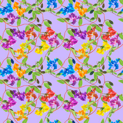 Clarkia. Seamless pattern texture of flowers. Floral background, photo collage