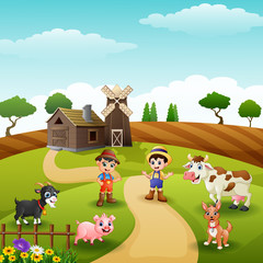 Obraz na płótnie Canvas Young farmers activities with animals in farm