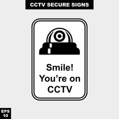 Cctv, alarm, monitored and 24 hour video camera sign in vector style version, easy to use and print