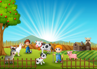 Obraz na płótnie Canvas The farmers keeping animals in farm at morning 