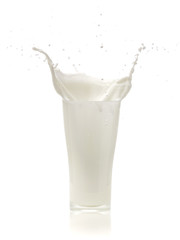 splash of milk in a glass on White background