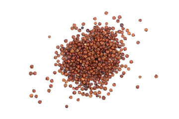 red quinoa seeds isolated on white background. Top view