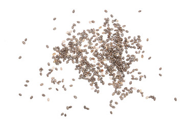 Chia seeds isolated on white background. Top view
