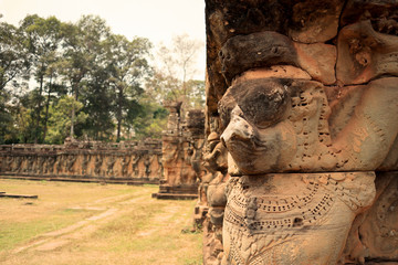 Stone Statues At Angkor Thom, Cambodia