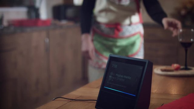 4k Woman Watching Movie on Smart Home Device