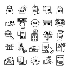 Tax and Currency outline Icon set