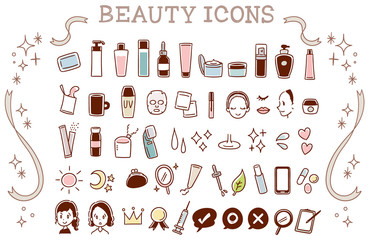 スキンケアの手描き風アイコンセット（ナチュラルカラー）