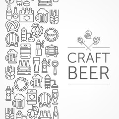 Vintage banner for craft brewery, linear grayscale icons
