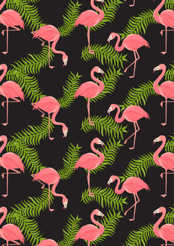 seamless flamingo background pattern vector illustration