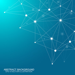 Abstract polygonal background with connected lines and dots. Minimalistic geometric pattern. Molecule structure and communication. Graphic plexus background. Science, medicine, technology concept.