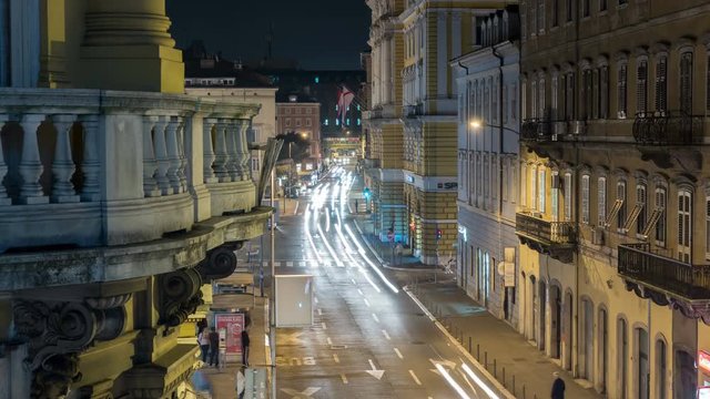 Night timelapse of street traffic in Rijeka