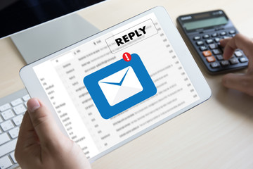 reply the message email on computer Businessman is working to important reminder