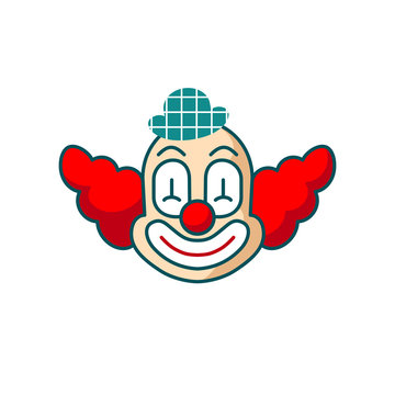 Clown head vector icon. Fun cute smile mask face isolated on white. Circus carnival cartoon art illustration. Design for happy birthday party, poster, banner, card, web site, modern trendy flat style