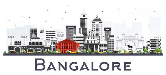 Obraz premium Bangalore India City Skyline with Gray Buildings Isolated on White.