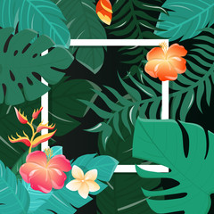 Tropical Flowers Background. Summer Design. Vector.